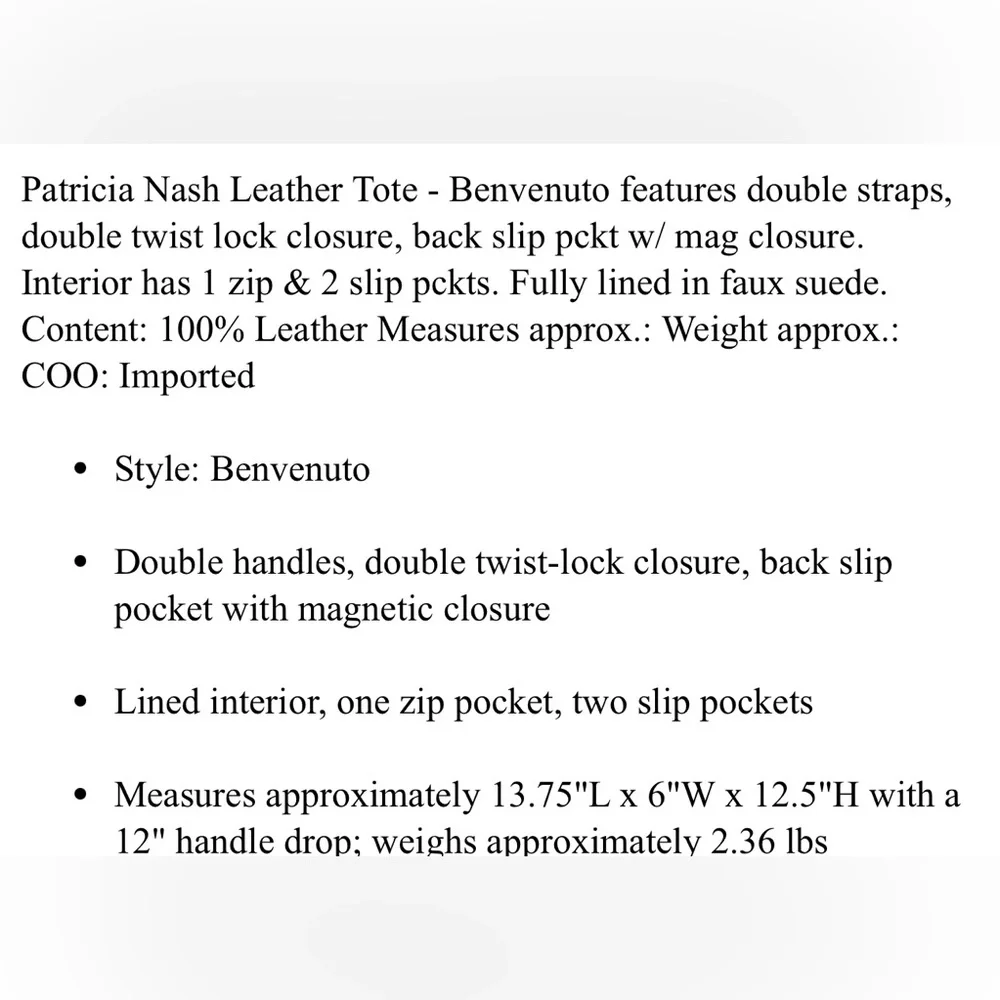Patricia Nash Benvenuto Black Leather Studded Tote Bag